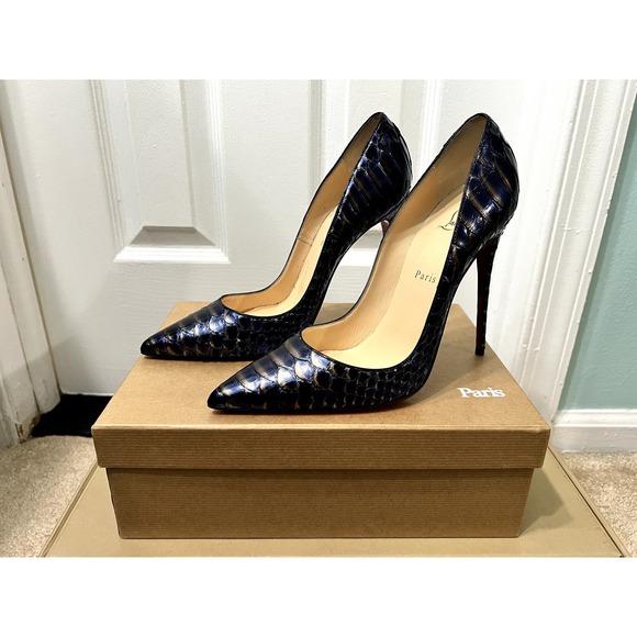 Christian Louboutin Python So Kate Blue Silver Gray Navy Royal 40.5 10.5 Pigalle - Picture 2 of 7